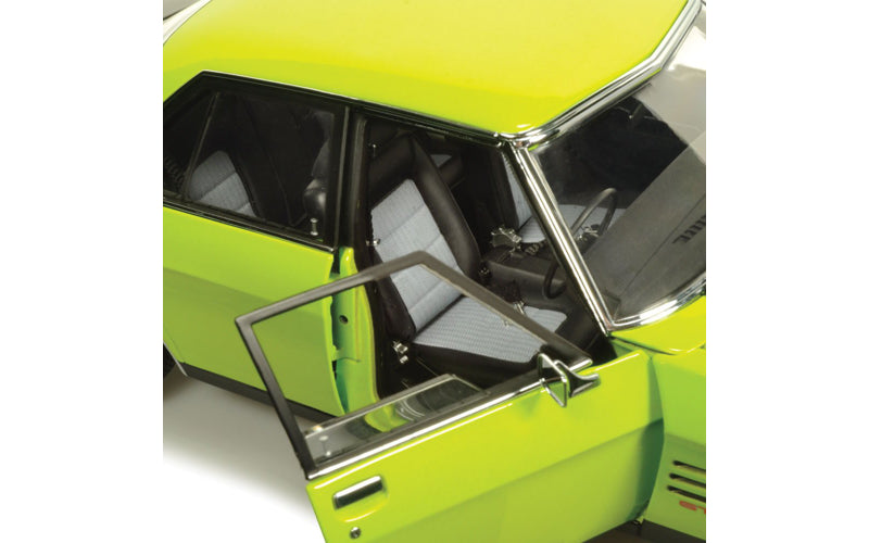 Classic Carlectables 18839 Holden HQ Monaro GTS Sedan Barbados Green with Black Stripes (350ci Engine) 1:18 Scale