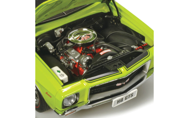 Classic Carlectables 18839 Holden HQ Monaro GTS Sedan Barbados Green with Black Stripes (350ci Engine) 1:18 Scale