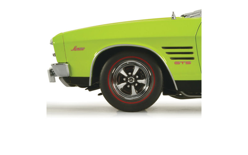 Classic Carlectables 18839 Holden HQ Monaro GTS Sedan Barbados Green with Black Stripes (350ci Engine) 1:18 Scale