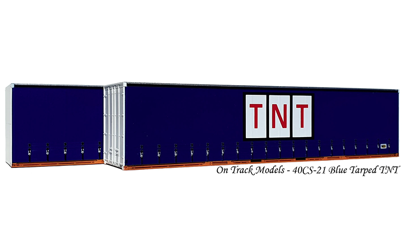 On Track Models 40CS-21 TNT Blue Tarped 40' Curtain Sided Containers 2 Pack HO Scale