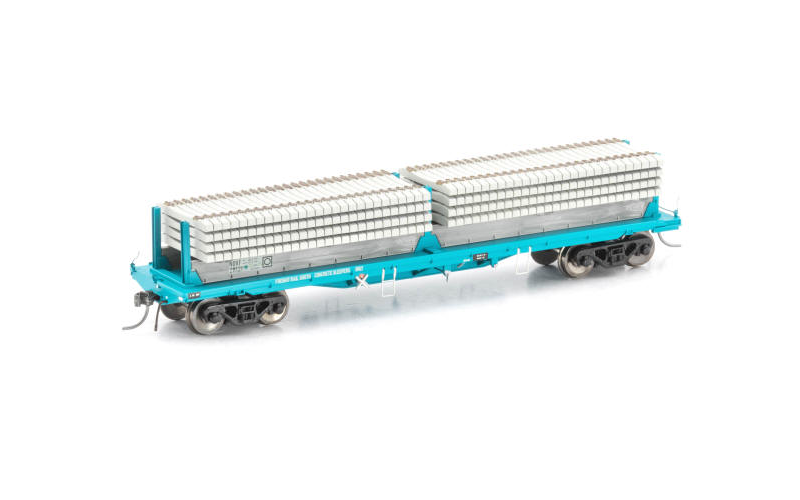 Auscision NMW-5 NDXF Sleeper Wagon with Concrete Sleepers RSA Teal 4 Car Pack HO Scale