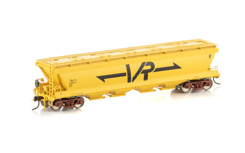 Auscision VGH-21 GJF Grain Hopper VR Yellow 4 Car Pack HO Scale