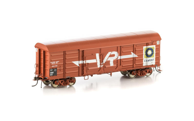 Auscision VLV-31 VBBY Box Van VR Wagon Red with Blue Circle Cement & Large VR Logos with Aligned Bogies & 4 Louvre Doors 4 Car Pack HO Scale