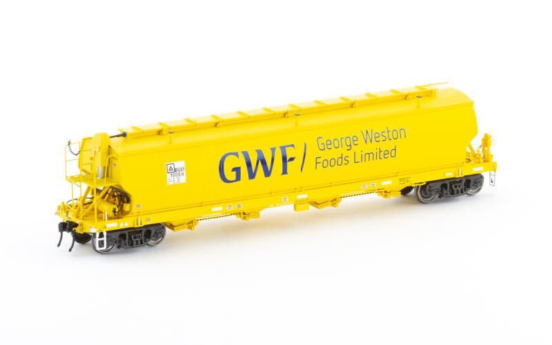 Auscision AGH-11 BGSY Grain Hopper GWF/SSR Yellow with Large Logo 4 Car Pack HO Scale