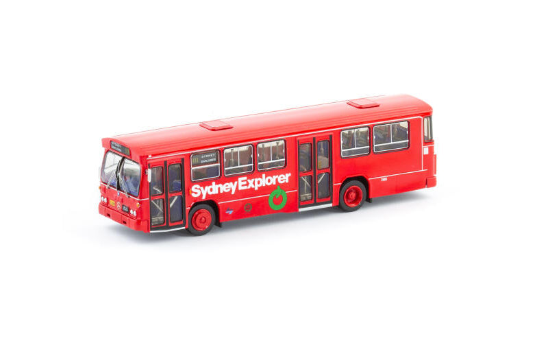 Auscision Mercedes-Benz 0305 MkII Bus AMB-3 Public Transport Commission Sydney Explorer Red with Blue L7 HO Scale