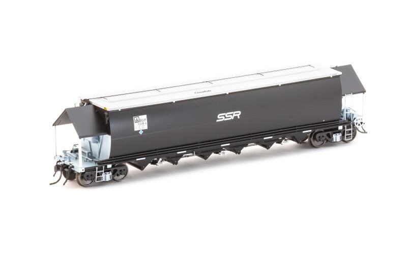Auscision NGH-44 BGVF Grain Hopper Black with SSR Logos and Grain Lids 4 Car Pack HO Scale