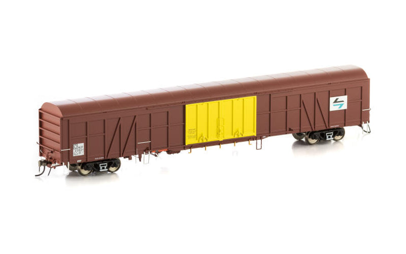 Auscision NLV-14 NLDF Newsprint Van SRA Indian Red &amp; Yellow with L7 Logo 4 Car Pack HO Scale