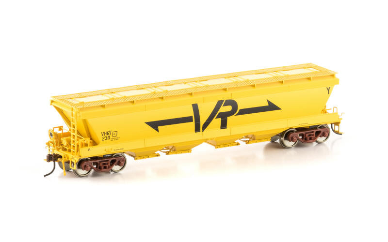 Auscision VGH-25 VHGY Grain Hopper VR Yellow with Large VR Logo 4 Wagon Pack HO Scale