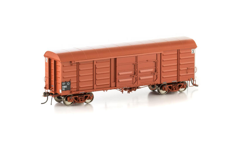 Auscision VLV-28 VBBX Box Van VR Wagon Red with No Logo & 4 Louvre Doors 4 Car Pack HO Scale