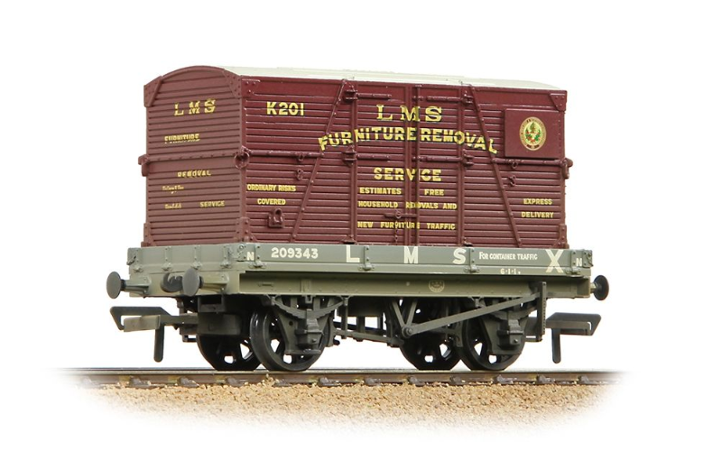 Bachmann Branchline 37-482A 1 Plank Wagon LMS Grey 'Furniture Removal Service' Crimson Cont. (Weathered) OO Scale