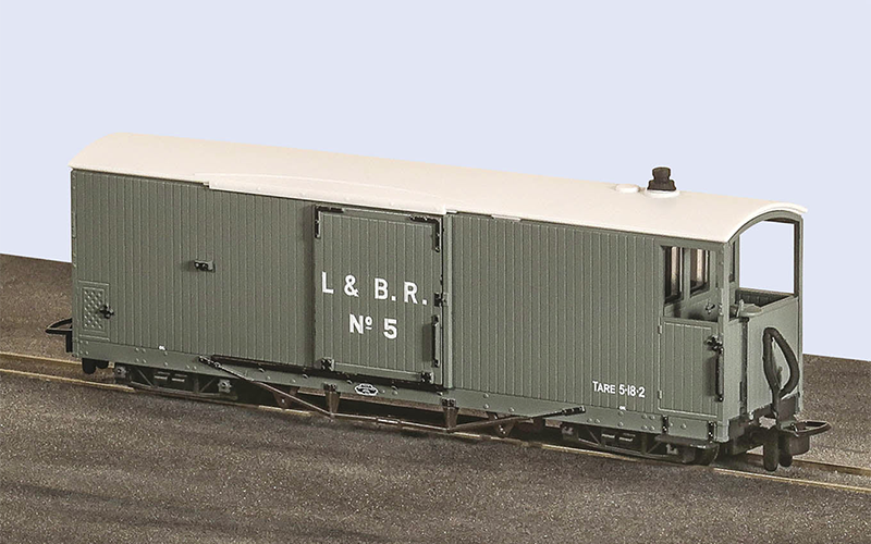Peco Great Little Trains GR-240AO Lynton & Barnstaple 8 Ton Bogie Goods Brake Van Grey No.5 Open Veranda OO9 Scale