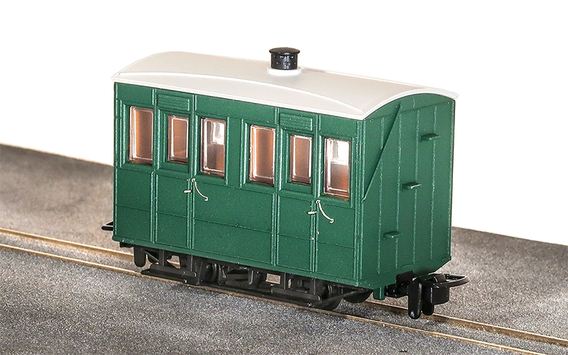 Peco Great Little Trains GR-500UG Glyn Valley Tramway Enclosed-Side Coach Green Unlettered OO9 Scale
