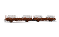 Rivarossi HR6458 2-Axle Flat Wagon Kls without Stakes in Brown Livery Loaded with 2 Cars (VW T2) "Deutsche Bundesbahn" Period IV HO Scale