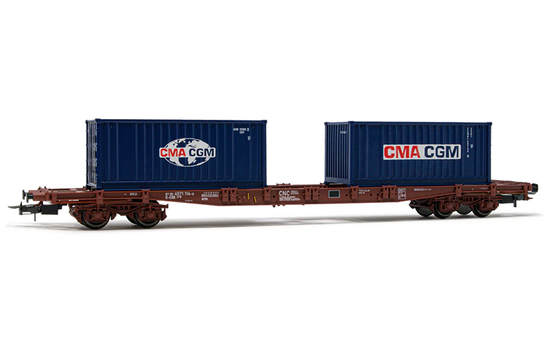 Rivarossi HR6502 ERR 4-Axle Flat Wagon Sg Brown Livery Loaded with 2 x 20' Container "CMA CGM" Period VI
