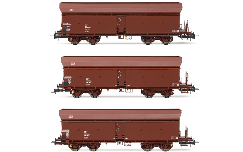 Rivarossi HR6520 DB AG 3-Unit Set of 4-Axle Self-Discharging Wagons Fals 164 Brown Livery Period V HO Scale