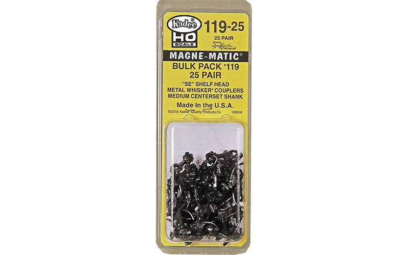 Kadee #119-25 Magne-Matic® Bulk Pack Metal "SE" Shelf "Whisker®" Couplers with Gearboxes Medium (9/32") Centerset Shank 25 Pair HO Scale