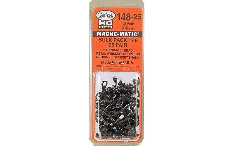 Kadee #148-25 Magne-Matic® Bulk Pack "Standard" Head Metal "Whisker®" Coupler w/ Gearboxes Universal Medium (9/32") Centerset Shank Twenty-Five Pair HO Scale