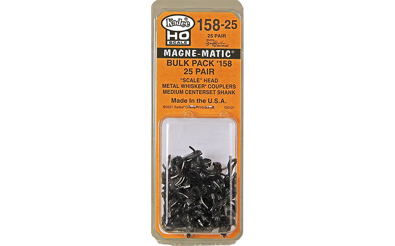 Kadee #158-25 Magne-Matic® Whisker® "Scale" Head Metal Couplers w/ Gearboxes Medium (9/32") Centerset Shank Bulk Pack 25 Pair HO Scale