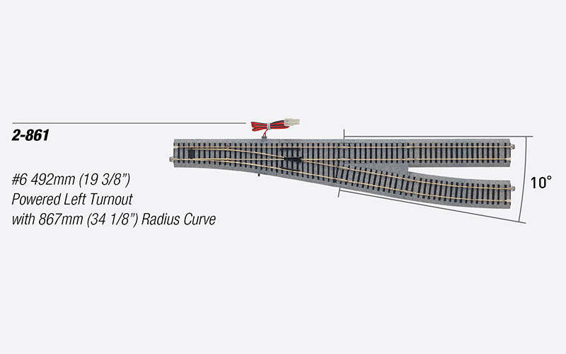 Kato 2-861 #6 492mm (19 3/8") Powered Right Turnout with 867mm (34 1/8") Radius Curve HO Scale