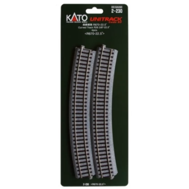 Kato 2-230 Unitrack Code 83 Curved Track 670mm 22.5 Degrees 4 Pack HO Scale