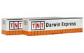 On Track Models 40CS-42 TNT Darwin Express 40' Curtain Sided Containers 2 Pack HO Scale