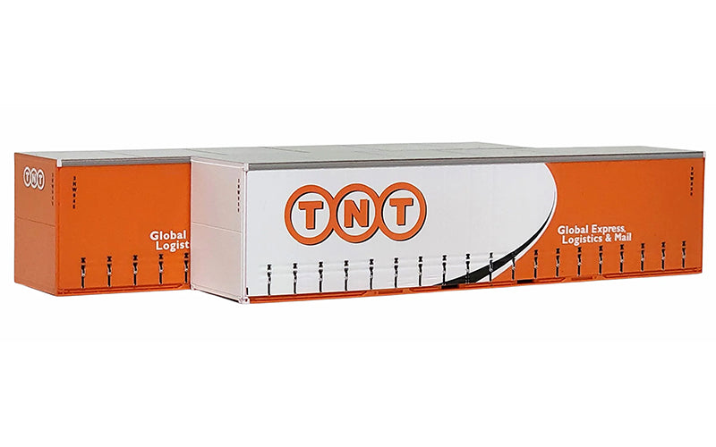 On Track Models 40CS-45 Circle TNT Swirl Design 40' Curtain Sided Containers 2 Pack HO Scale
