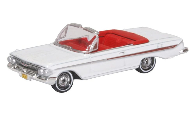 Oxford 87CI61003 White/Roman Red Chevrolet Impala 1961 HO Scale