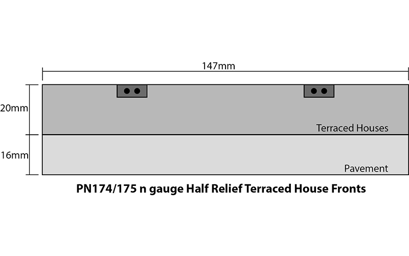 Metcalfe PN174 Low Relief Terraced House Fronts Red Brick Style N Scale