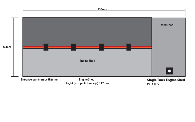 Metcalfe PO331 Engine Shed Red Brick Single Track OO/HO Scale