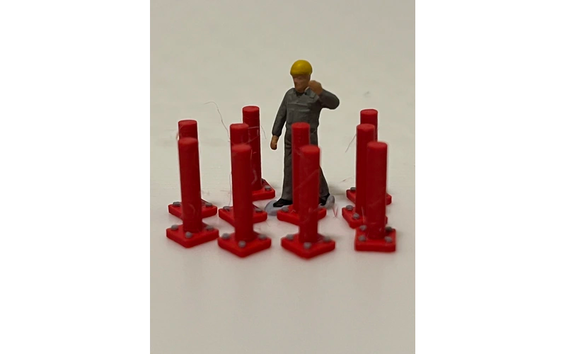 Panther Precision Models Red Protection Bollards (Qty 8) HO Scale