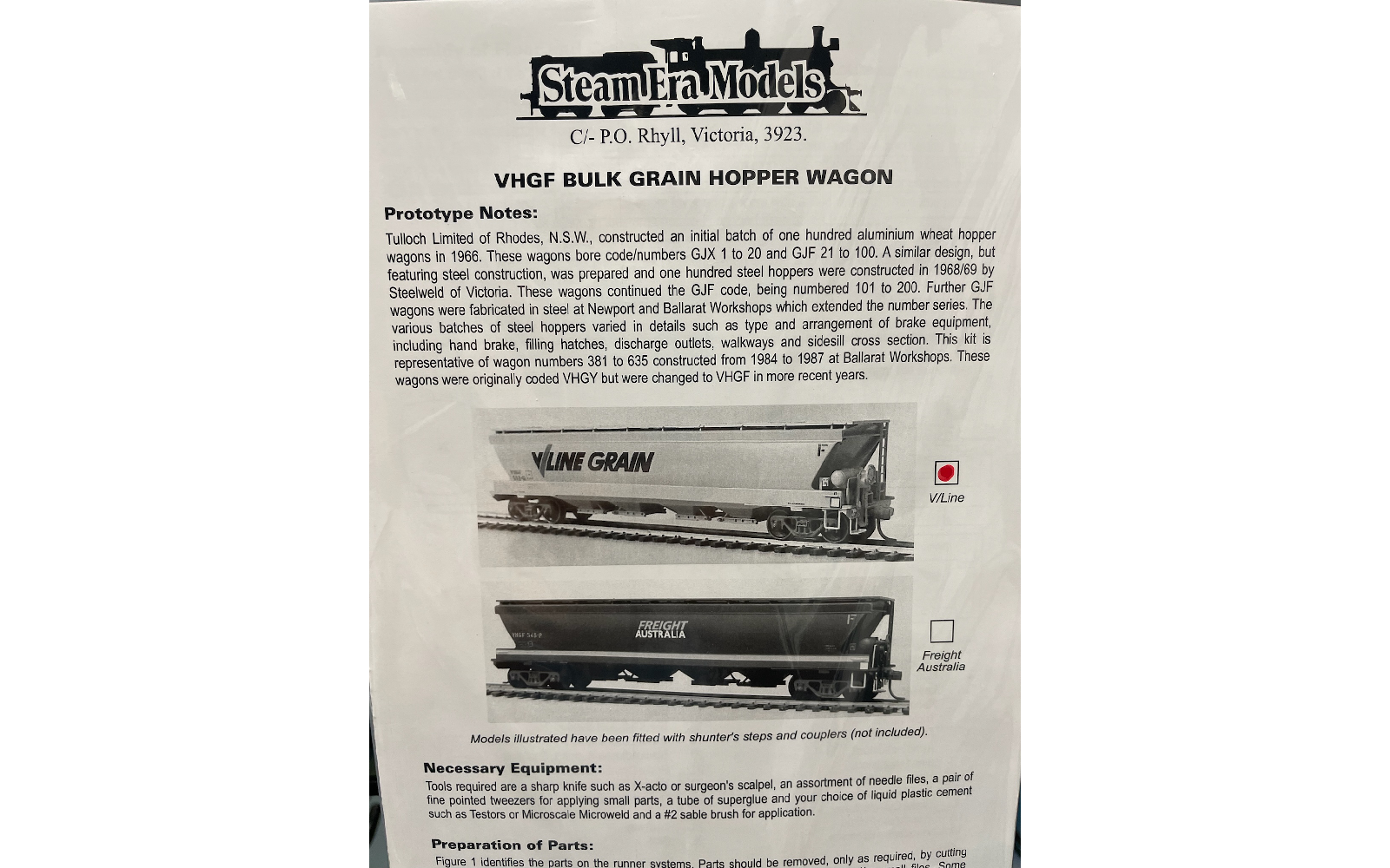 Steam Era Models R19 VHGF Wheat Hopper V/Line Kit HO Scale