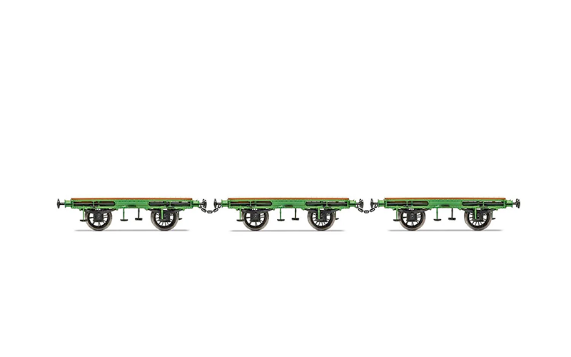 Hornby R60014 Flat Bed Wagon Pack containing 3 x Flat Bed Wagons (Stephenson's Rocket) OO Scale