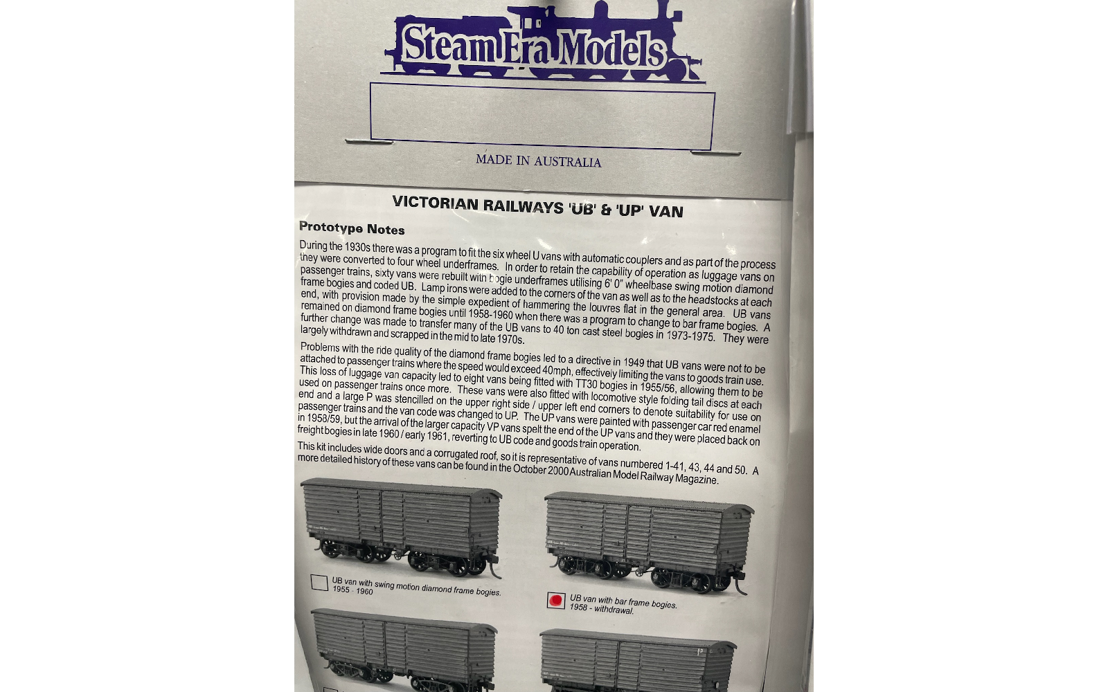 Steam Era Models R9B UB Bogie Louvre Van Kit HO Scale