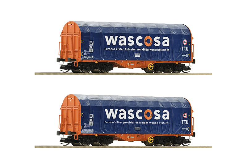 Roco 6680006 2-Piece Set: Sliding Tarpaulin Wagons Wascosa TT Scale