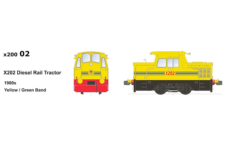 SDS X200 02 X200 Series1 Diesel Rail Tractor (Non-Powered) X202 1980s Yellow/Green Band HO Scale