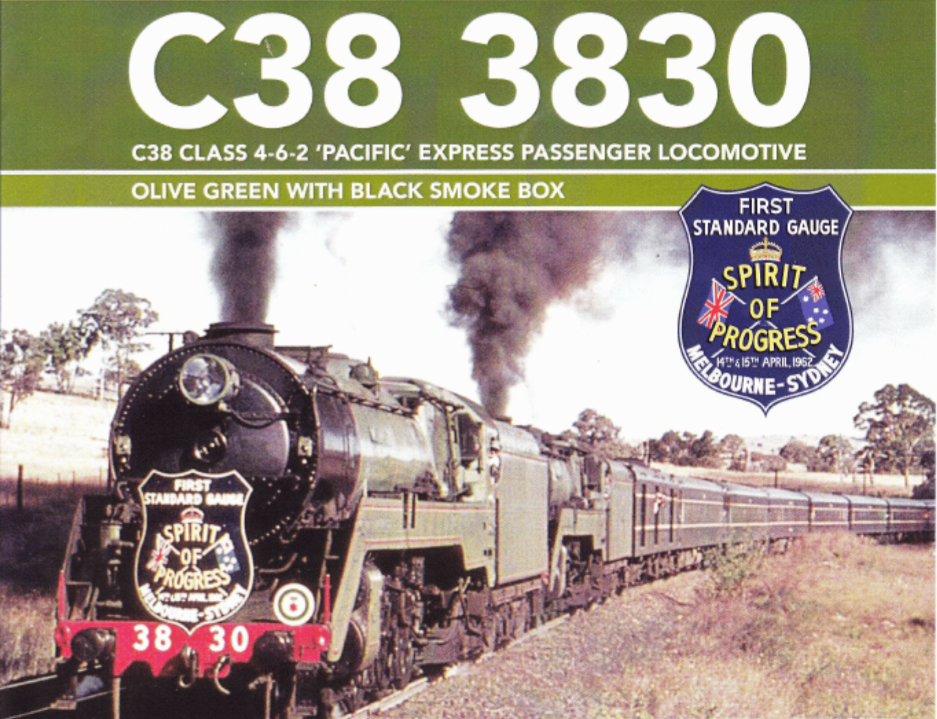 ARM NSWGR C38 Class 4-6-2 ‘Pacific’ Express Passenger Locomotive #3830 Olive Green with Black Smoke Box Spirit of Progress DCC Ready HO Scale