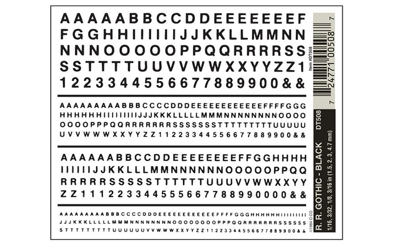Woodland Scenics Dry Transfer Decals DT508 R.R. Gothic Black
