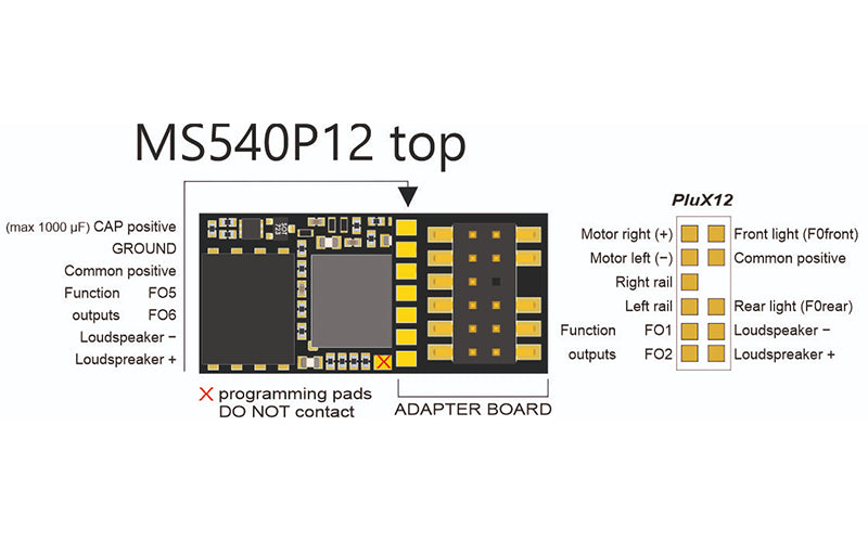 Zimo MS540P12 Sound Decoder DCC MM PluX12 auf Adapter HO Scale